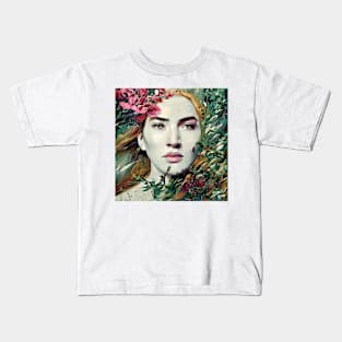 Portrait of young  Woman with  flowers Kids T-Shirt